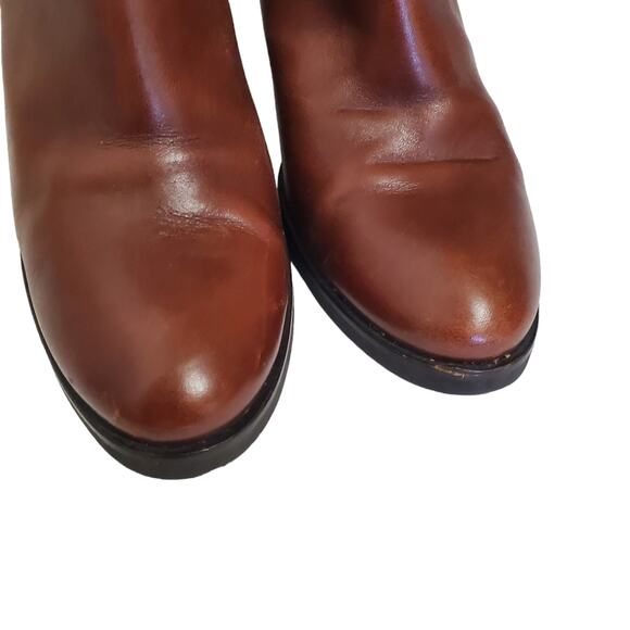 Kanna | Made in Spain Cognac Brown Leather Stacked Heel Booties - Picture 4 of 12